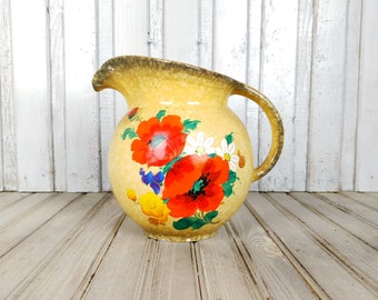 Vintage ceramic jug, Antique ceramic jug, Hand-painted jug, Ceramic pitcher, Jug of flowers, Hand painted flowers, House decor, Ceramic