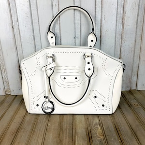 Vintage White Leather Bag: 90s Ladies Handbag