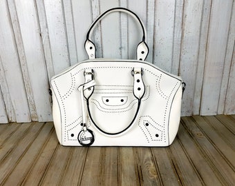 Bolso vintage de piel blanca: bolso de mano para mujer de los años 90