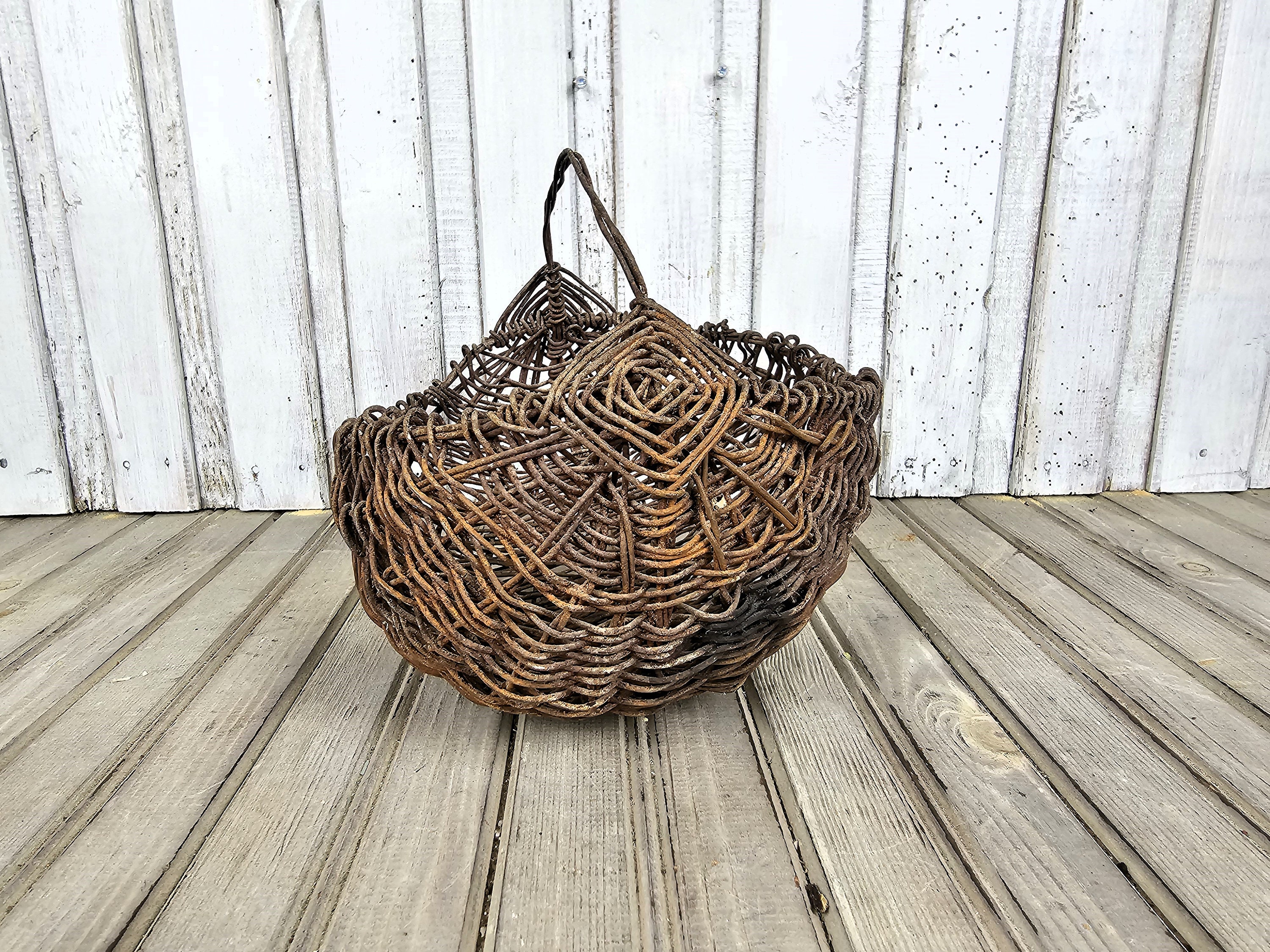 Handmade Basket, Vintage Basket, Wire Basket, Basket, French Handmade Basket, Vintage Basket, Wire Basket, Basket, French
