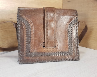 Vintage leather bag, Leather bag, Vintage genuine leather bag, Womens bag, Brown leather bag, Old leather bag, Ladies bag from 60s