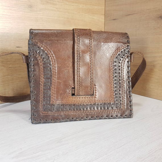 Vintage Brown Leather Bag: 1960s Ladies Handbag