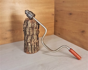 Vintage Hand Drill: Primitive Woodworker Tool with Plastic Handle