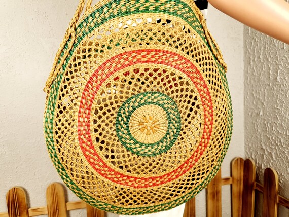 Vintage rattan bag, Old rattan bag, Rattan purse b