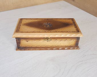 Vintage Wooden Jewelry Box: 1980s Decorative Wood Box