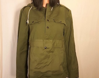 Canvas anorak, Vintage unisex canvas jacket with button, Hunting jacket, Military jacket, Green canvas anorak, Fishing jacket, Canvas anorak