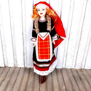 Vintage folk costume doll, Bulgarian folk doll, Doll, National costume souvenir doll, Handmade suit, Collectible, Plastic doll
