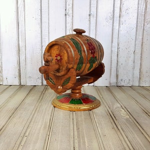 Vintage wooden keg, Antique keg, Wooden barrel, Handmade, Woodcarving, Antique barrel, Hand carved keg, Barrel with stand, Rustic decor