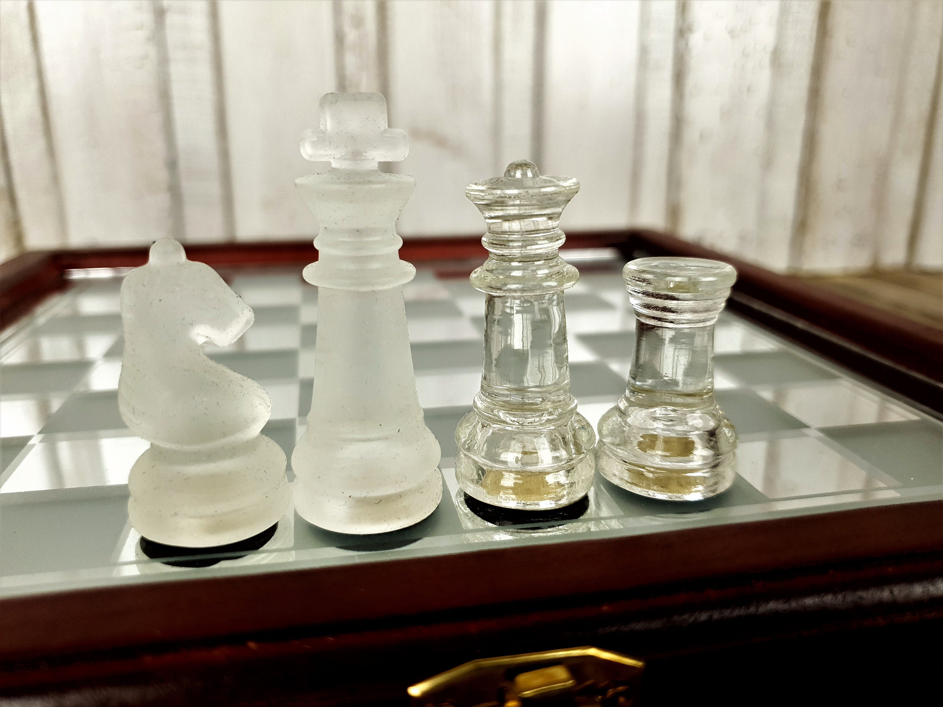 Vintage chess board with glass pieces Collectible chess Etsy
