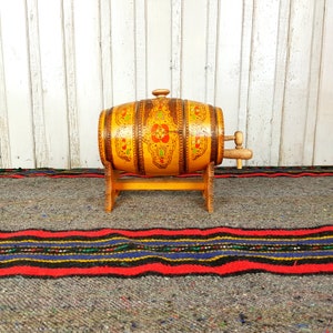 Vintage wooden keg, Antique keg, Wooden barrel, Handmade, Woodcarving, Antique barrel, Hand carved keg, Barrel with stand, Rustic decor