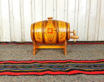 Vintage wooden keg, Antique keg, Wooden barrel, Handmade, Woodcarving, Antique barrel, Hand carved keg, Barrel with stand, Rustic decor