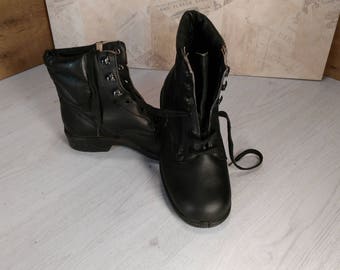 Vintage-Stiefel, Military Stiefel, Lederstiefel, Kampf Stiefel, Frauen military Stiefel, schwarze military Stiefel, militärische Schuhe