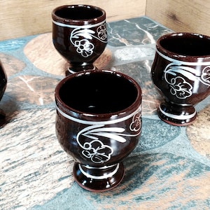 Ceramic wine cups, Ceramic wine glasses, Vintage glasses, Old wine glasses, Retro set of 4 cups, Wine drinking set, Black wine glasses