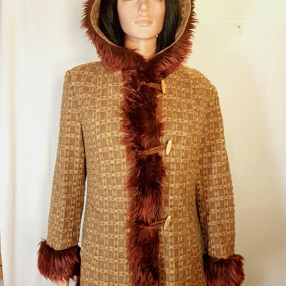 Vintage womens coat, Retro womens coat, Brown coat