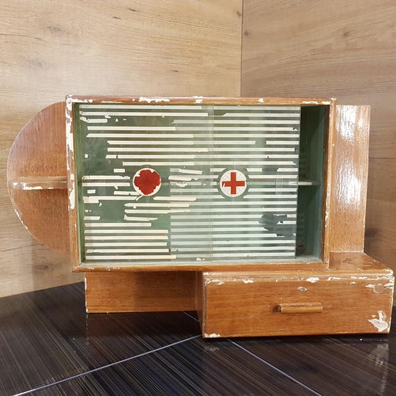 Vintage Wooden Medicine Cabinet Wood Box Red Cross Antique Etsy image 0 - Vintage Wooden Medicine Cabinet Wood Box Red Cross Antique Etsy