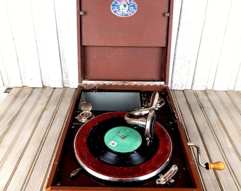 ビンテージ レコード プレーヤー、アンティーク蓄音機、ターン