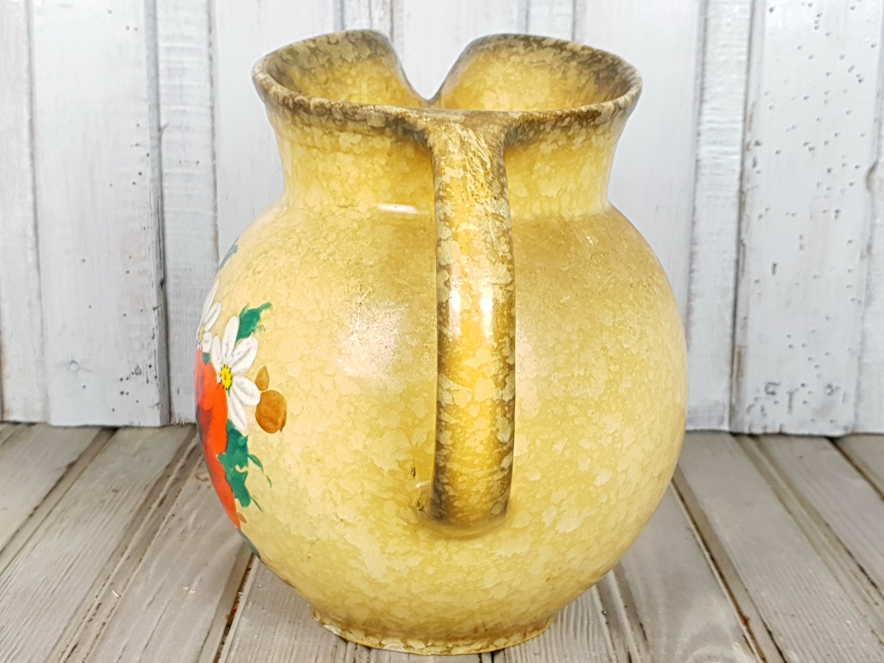 アンティーク調 陶器製 水差し 花柄 オブジェ ヴィンテージの手描き陶器製水差し：花柄キッチンデコレーション