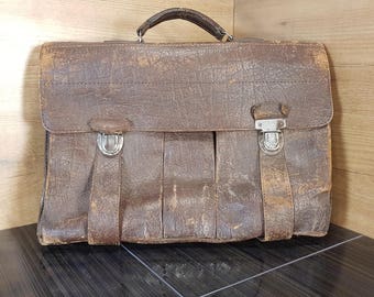 Vintage braune Aktentasche, Offizier Aktentasche, 1930er Jahre Leder Aktentasche, Echtleder Aktentasche, Alte Schultasche, Braune Leder Henkeltasche, Tasche