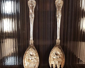 Vintage set de coutellerie, couverts, fourchette et cuillère, fourchettes à ustensiles de cuisine des années 1950, la vaisselle, intéressant motif, couverts à salade au milieu du siècle