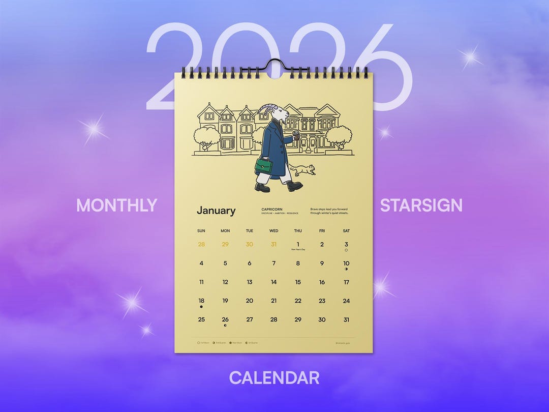 2026 Zodiac Wall Calendar A4. Illustrated Astrology Starsign Calendar ...