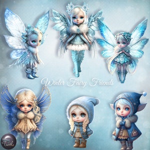 Clipart de fada fofa de inverno ~ Fairycore, uso comercial ok, gráficos, arquivos png, scrapbooking, designs de artesanato, cartões, sublimação, copos
