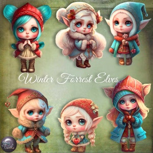 Winter Forrest Elf Friends ~ Fairycore, uso comercial ok, gráficos, arquivos png, scrapbooking, designs de artesanato, cartões, sublimação, copos
