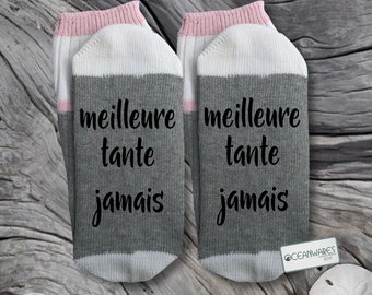 Meilleure tante jamais, best aunt ever, new aunt, baby announcement, SUPER SOFT Novelty Word Socks.