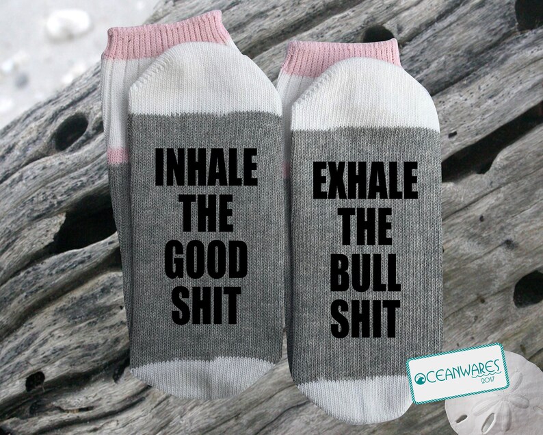 Yoga Socks. Inhale the Good Shit Exhale the Bullshit, Gift for Yogi Yoga Lover, SUPER SOFT Novelty Word Socks. image 2