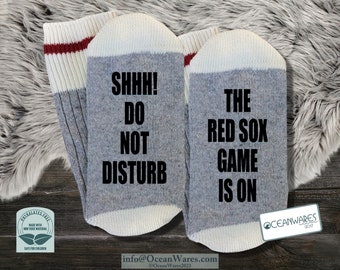 Red Sox Game is on, SUPER SOFT Novelty Word Socks