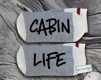 Cabin Life, SUPER SOFT Novelty Word Socks.