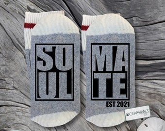 Soul Mates Square, Boyfriend, Girlfriend, SUPER SOFT Novelty Word Socks.