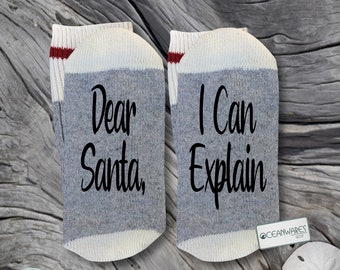 Christmas Socks. Dear Santa, I Can Explain, SUPER SOFT Novelty Word Socks.