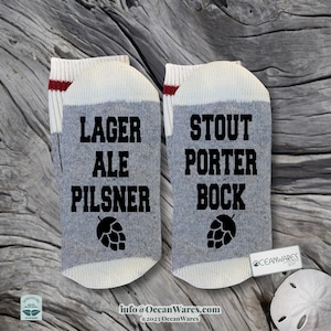 Lager, Ale, Pilsner, Stout, Porter, Bock, Craft Beer, SUPER SOFT Novelty Word Socks.