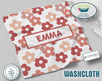 Personalized Kids' Custom Colorful Flowers Washcloth with Name - Fun and Eco-Friendly Bath Time.