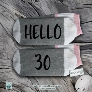 30th Birthday, Hello 30, SUPER SOFT Novelty Word Socks.