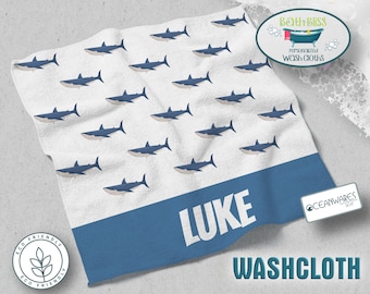Personalized Kids' Custom Shark Washcloth with Name - Fun and Eco-Friendly Bath Time.