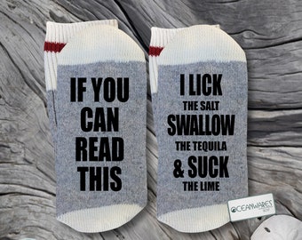 Funny Tequila gift, lick, swallow suck,  SUPER SOFT Novelty Word Socks.