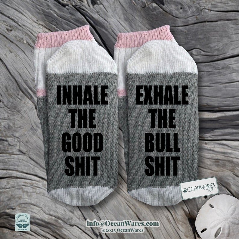 Yoga Socks. Inhale the Good Shit Exhale the Bullshit, Gift for Yogi Yoga Lover, SUPER SOFT Novelty Word Socks. image 1