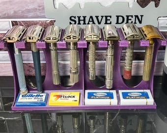 8 Slot Double Edge Razor Stand With Tray - Wetshaving Holder - Countertop Organizer