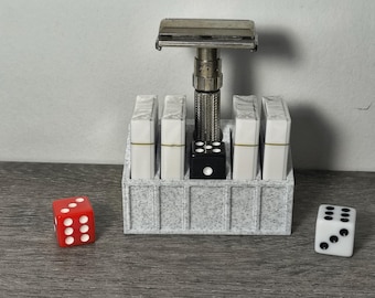 Universal Double Edge Razor Stand W/ 4 Slots For Blades - Tucks - Base Plates - Dice Holder - Rockwell - Gillette