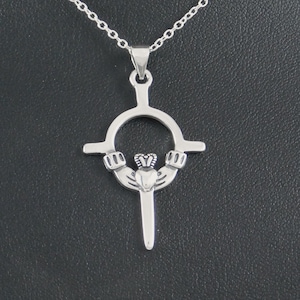 Celtic Claddagh Cross Pendant 925 Silver Irish Jewelry with chain