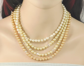 Gorgeous Vintage 4-Strand Faux Pearl Necklace.  Perfect Wedding Necklace!  Trifari.  Pearls. Champagne Pearls. Peach pearls.