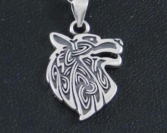 Celtic Wolf Pendant 925 Silver w/chain Celts Norse Protection Medallion Irish Jewelry