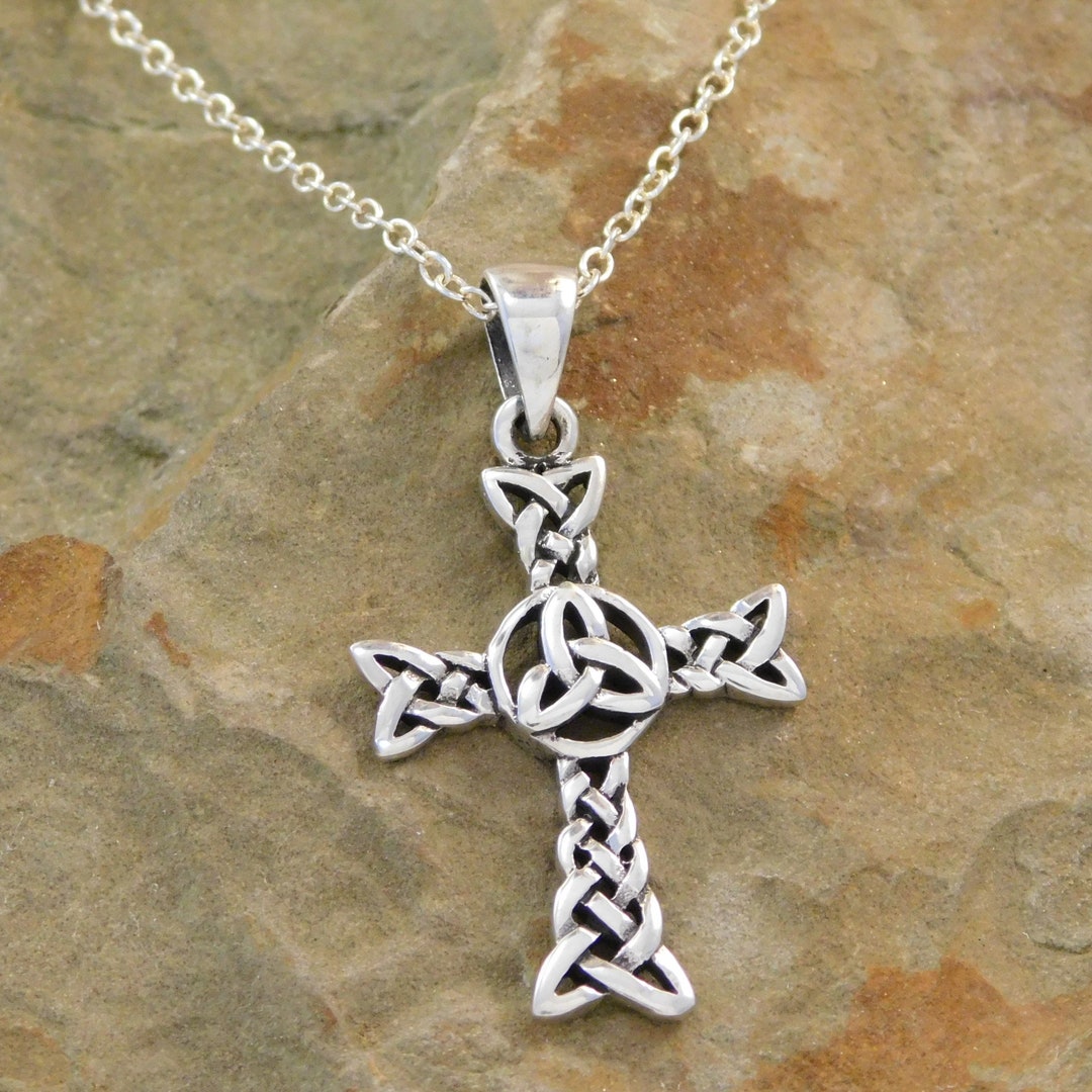 Sterling Silver Irish Woven Trinity Cross Pendant With Chain Irish ...