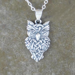 Irish Owl Pendant with chain Irish jewelry Celtic necklace 925 silver