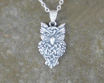 Irish Owl Pendant with chain Irish jewelry Celtic necklace 925 silver