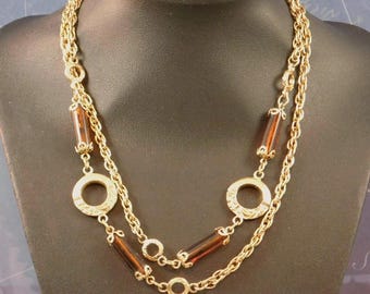 1975 SARAH COVENTRY Necklace Emberwood.  Faux tortoiseshell & gold.