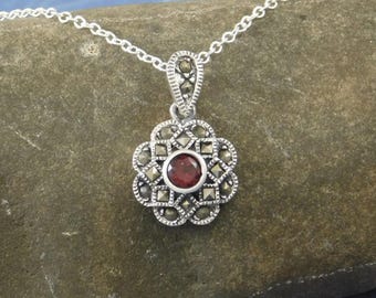 Marcasite & Ruby CZ Necklace vintage pendant retro jewelry