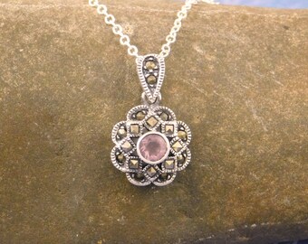 Marcasite & Amethyst CZ Necklace Vintage pendant retro jewelry