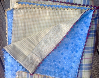 Baby Blanket/ Cotton Flannel Baby Blanket/ Flannel Baby Blanket with Vintage Rick Rack Trim/ Baby Shower Gift/